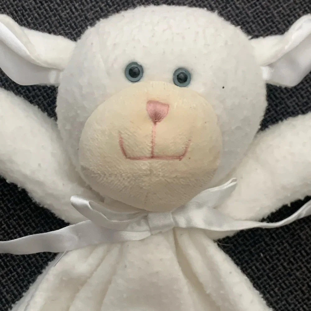 Baby Boyds Collection White Lamb Satin Trim & Heart Security Blanket/Lovey